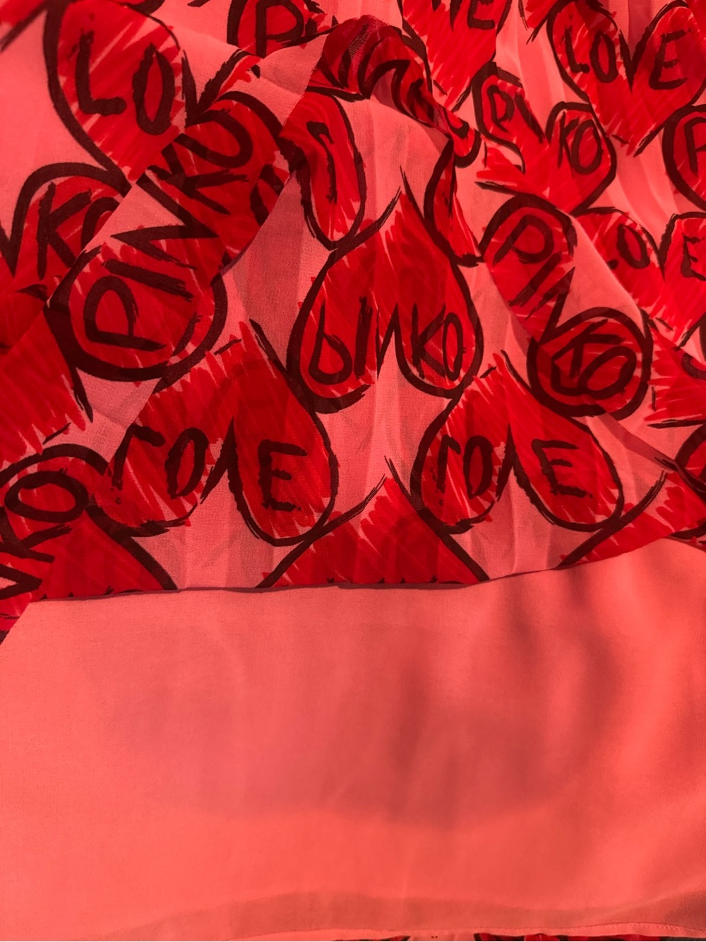 NWOT PINKO Love High-Low Plisse Pink Skirt with Red Heart Print, IT44/US8 - Picture 8 of 8